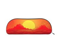FHEBNDS Red Sunrise Makeup Bag for Women Men Large Pencil Case Aesthetic Pencil Pouch Coin Pouch Leather Cosmetic Bag with Zipper Office Organizer Travel Essentials