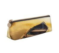 FHEBNDS River Sunset Wooden boat Makeup Bag for Women Men Large Pencil Case Aesthetic Pencil Pouch Coin Pouch Leather Cosmetic Bag with Zipper Office Organizer Travel Essentials