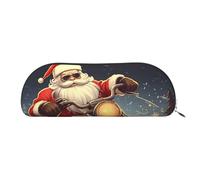 FHEBNDS Santa Claus Biker Riding Makeup Bag for Women Men Large Pencil Case Aesthetic Pencil Pouch Coin Pouch Leather Cosmetic Bag with Zipper Office Organizer Travel Essentials, Silver, One size
