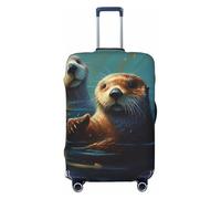 FHEBNDS Sea Otters Painting Luggage Cover Washable Suitcase Cover Tsa Approved Elastic Spandex Suitcase Protector Anti-Scratch Travel Baggage Covers Fit 18-32 Inch Luggage, Black, M