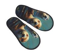 FHEBNDS Sea Otters Painting Slippers for Women Men Fuzzy Slip-on Slippers Memory Foam Non-slip Indoor Outdoor House Slipper Warm Cozy Slide Shoes Soft Plush Bedroom Slipper Trendy Gift, Black, L