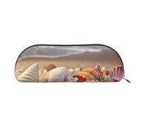 FHEBNDS Seashells on the sandy beach Makeup Bag for Women Men Large Pencil Case Aesthetic Pencil Pouch Coin Pouch Leather Cosmetic Bag with Zipper Office Organizer Travel Essentials