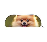 FHEBNDS Short-haired pomeranian Makeup Bag for Women Men Large Pencil Case Aesthetic Pencil Pouch Coin Pouch Leather Cosmetic Bag with Zipper Office Organizer Travel Essentials, Gold, One Size