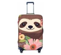 FHEBNDS Sloth And Flowers Luggage Cover Washable Suitcase Covers Tsa Approved Elastic Spandex Suitcase Protector Anti-Scratch Travel Baggage Cover Fit 18-32 Inch Luggage, Black, M