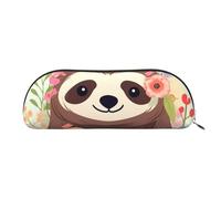 FHEBNDS Sloth And Flowers Makeup Bag for Women Men Large Pencil Case Aesthetic Pencil Pouch Coin Pouch Leather Cosmetic Bag with Zipper Office Organizer Travel Essentials, Gold, One Size