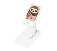 FHEBNDS Sloth and Flowers Phone Stand for Desk, 360°Rotating Foldable Cell Phone Holder for Office Home, Height Adjustable Tablet Stand Portable Cellphone Cradle iPad Stand Holder