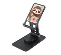 FHEBNDS Sloth and Flowers Phone Stand for Desk, 360°Rotating Foldable Cell Phone Holder for Office Home, Height Adjustable Tablet Stand Portable Cellphone Cradle iPad Stand Holder