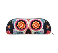 FHEBNDS Sugar Skulls Makeup Bag for Women Men Large Pencil Case Aesthetic Pencil Pouch Coin Pouch Leather Cosmetic Bag with Zipper Office Organizer Travel Essentials, Silver, One Size