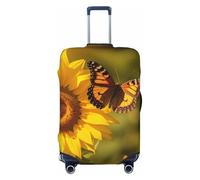 FHEBNDS Sunflower Butterfly Sunny Luggage Cover Washable Suitcase Cover Tsa Approved Elastic Spandex Suitcase Protector Anti-Scratch Travel Baggage Cover Fit 18-32 Inch Luggage, Black, L