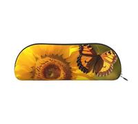 FHEBNDS Sunflower Butterfly Sunny Makeup Bag for Women Men Large Pencil Case Aesthetic Pencil Pouch Coin Pouch Leather Cosmetic Bag with Zipper Office Organizer Travel Essentials
