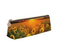FHEBNDS Sunflower Field Sunset Makeup Bag for Women Men Large Pencil Case Aesthetic Pencil Pouch Coin Pouch Leather Cosmetic Bag with Zipper Office Organizer Travel Essentials