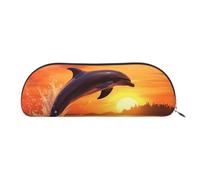 FHEBNDS Sunset Dolphin Makeup Bag for Women Men Large Pencil Case Aesthetic Pencil Pouch Coin Pouch Leather Cosmetic Bag with Zipper Office Organizer Travel Essentials
