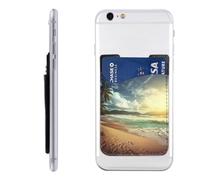 FHEBNDS Sunset on The Beach Phone Wallet Stick on, Cell Phone Card Holder for Phone Case, Leather ID Credit Card Holder for Women Men, Adhesive Phone Pocket for Back of Phone