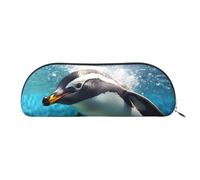 FHEBNDS Swimming Penguin Makeup Bag for Women Men Large Pencil Case Aesthetic Pencil Pouch Coin Pouch Leather Cosmetic Bag with Zipper Office Organizer Travel Essentials, Silver, One Size