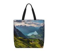 FHEBNDS Switzerland Alps Tote Bag for Women, Zipper Casual Tote's Handbag for Travel, Work, Lightweight Laptop Bags Big Capacity Shoulder Bag Reusable Grocery Shopping Bags