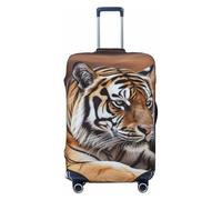 FHEBNDS Tiger Lying on Wood Luggage Cover Washable Suitcase Covers Tsa Approved Elastic Spandex Suitcase Protector Anti-Scratch Travel Baggage Cover Fit 18-32 Inch Luggage, Black, XL