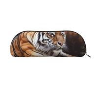 FHEBNDS Tiger Lying on Wood Makeup Bag for Women Men Large Pencil Case Aesthetic Pencil Pouch Coin Pouch Leather Cosmetic Bag with Zipper Office Organizer Travel Essentials, Gold, One Size
