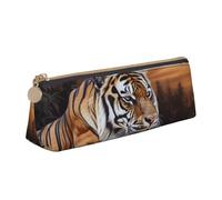 FHEBNDS Tiger Lying on Wood Makeup Bag for Women Men Large Pencil Case Aesthetic Pencil Pouch Coin Pouch Leather Cosmetic Bag with Zipper Office Organizer Travel Essentials