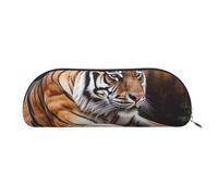 FHEBNDS Tiger Lying on Wood Makeup Bag for Women Men Large Pencil Case Aesthetic Pencil Pouch Coin Pouch Leather Cosmetic Bag with Zipper Office Organizer Travel Essentials, Silver, One size