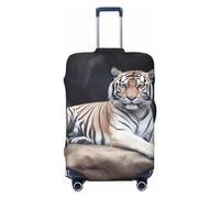 FHEBNDS Tiger sitting on rock animal Luggage Cover Washable Suitcase Cover Tsa Approved Elastic Spandex Suitcase Protector Anti-Scratch Travel Baggage Covers Fit 18-32 Inch Luggage, Black, XL