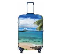 FHEBNDS Tropical Palm Tree Hawaii Beach Luggage Cover Washable Suitcase Cover Tsa Approved Elastic Spandex Suitcase Protector Anti-Scratch Travel Baggage Covers Fit 18-32 Inch Luggage, Black, XL