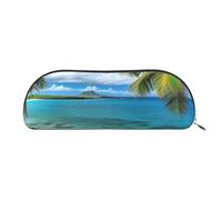 FHEBNDS Tropical Palm Tree Hawaii Beach Makeup Bag for Women Men Large Pencil Case Aesthetic Pencil Pouch Coin Pouch Leather Cosmetic Bag with Zipper Office Organizer Travel Essentials