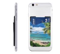 FHEBNDS Tropical Palm Tree Hawaii Beach Phone Wallet Stick on, Cell Phone Card Holder for Phone Case, Leather ID Credit Card Holder for Women Men, Adhesive Phone Pocket for Back of Phone