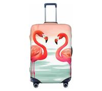 FHEBNDS Two Red Flamingos Luggage Cover Washable Suitcase Cover Tsa Approved Elastic Spandex Suitcase Protector Anti-Scratch Travel Baggage Cover Fit 18-32 Inch Luggage, Black, L
