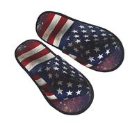 FHEBNDS USA Flag Slippers for Women Men Fuzzy Slip-on Slippers Memory Foam Non-slip Indoor Outdoor House Slipper Warm Cozy Slide Shoes Soft Plush Bedroom Slipper Trendy Gift, Black, Medium