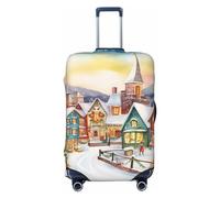 FHEBNDS Watercolor Magic Christmas Village Luggage Cover Washable Suitcase Covers Tsa Approved Elastic Spandex Suitcase Protector Anti-Scratch Travel Baggage Cover Fit 18-32 Inch Luggage, Black, L
