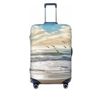 FHEBNDS Waves on The Beach with Sea Birds Luggage Cover Washable Suitcase Cover Tsa Approved Elastic Spandex Suitcase Protector Anti-Scratch Travel Baggage Covers Fit 18-32 Inch Luggage, Black, L