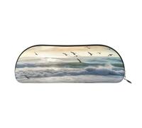 FHEBNDS Waves on The Beach with Sea Birds Makeup Bag for Women Men Large Pencil Case Aesthetic Pencil Pouch Coin Pouch Leather Cosmetic Bag with Zipper Office Organizer Travel Essentials