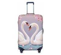 FHEBNDS White Swans with Pink Floral Tree Luggage Cover Washable Suitcase Covers Tsa Approved Elastic Spandex Suitcase Protector Anti-Scratch Travel Baggage Cover Fit 18-32 Inch Luggage, Black, S
