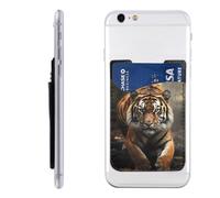 FHEBNDS Wild Animals Tiger Phone Wallet Stick on, Cell Phone Card Holder for Phone Case, Leather ID Credit Card Holder for Women Men, Adhesive Phone Pocket for Back of Phone