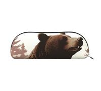 FHEBNDS Wild Bear Makeup Bag for Women Men Large Pencil Case Aesthetic Pencil Pouch Coin Pouch Leather Cosmetic Bag with Zipper Office Organizer Travel Essentials, Silver, One size
