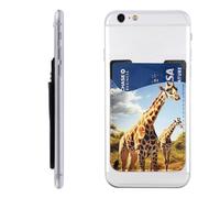 FHEBNDS Wild Giraffe Phone Wallet Stick on, Cell Phone Card Holder for Phone Case, Leather ID Credit Card Holder for Women Men, Adhesive Phone Pocket for Back of Phone