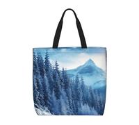 FHEBNDS Winter Mountain Tote Bag for Women, Zipper Casual Tote's Handbag for Travel, Work, Lightweight Laptop Bags Big Capacity Shoulder Bag Reusable Grocery Shopping Bags