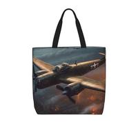 FHEBNDS World War Aircraft Tote Bag for Women, Zipper Casual Tote's Handbag for Travel, Work, Lightweight Laptop Bags Big Capacity Shoulder Bag Reusable Grocery Shopping Bags