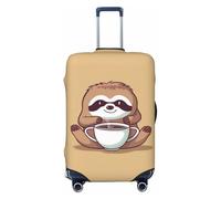 FHEBNDS Yoga Sloth Coffee Luggage Cover Washable Suitcase Covers Tsa Approved Elastic Spandex Suitcase Protector Anti-Scratch Travel Baggage Cover Fit 18-32 Inch Luggage, Black, M