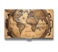 FHECVBN Business Card Holder Ancient Map World Globe Printed Pocket Name Card Case Slim Metal Business Card Organizer Credit Card Holder Buckle Style Shut for Men Women Agents
