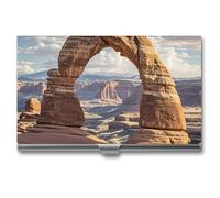 FHECVBN Business Card Holder Arches National Park Printed Pocket Name Card Case Slim Metal Business Card Organizer Credit Card Holder Buckle Style Shut for Men Women Agents