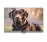 FHECVBN Business Card Holder Brown Labrador Retriever Printed Pocket Name Card Case Slim Metal Business Card Organizer Credit Card Holder Buckle Style Shut for Men Women Agents