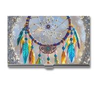 FHECVBN Business Card Holder Cherry Dream Catcher Printed Pocket Name Card Case Slim Metal Business Card Organizer Credit Card Holder Buckle Style Shut for Men Women Agents