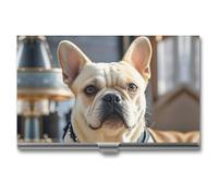 FHECVBN Business Card Holder French Bulldog Dog Cute Printed Pocket Name Card Case Slim Metal Business Card Organizer Credit Card Holder Buckle Style Shut for Men Women Agents