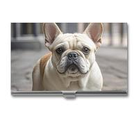 FHECVBN Business Card Holder French Bulldog Printed Pocket Name Card Case Slim Metal Business Card Organizer Credit Card Holder Buckle Style Shut for Men Women Agents