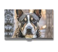 FHECVBN Business Card Holder French Poodle Printed Pocket Name Card Case Slim Metal Business Card Organizer Credit Card Holder Buckle Style Shut for Men Women Agents