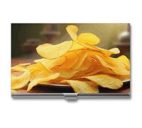 FHECVBN Business Card Holder Potato Chips Printed Pocket Name Card Case Slim Metal Business Card Organizer Credit Card Holder Buckle Style Shut for Men Women Agents