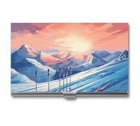 FHECVBN Business Card Holder Ski Board Printed Pocket Name Card Case Slim Metal Business Card Organizer Credit Card Holder Buckle Style Shut for Men Women Agents