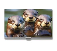 FHECVBN Business Card Holder Three Brown Otters Printed Pocket Name Card Case Slim Metal Business Card Organizer Credit Card Holder Buckle Style Shut for Men Women Agents