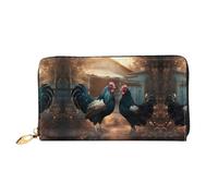 FHECVBN Chickens on the Farm Leather Wallet for Women Long Coin Purse Ultra Slim Credit Cards Holder Bifold Clutch